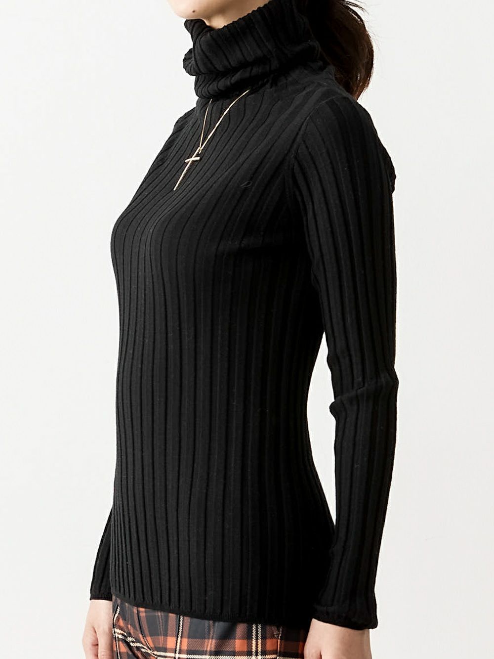 リブハイネックニット